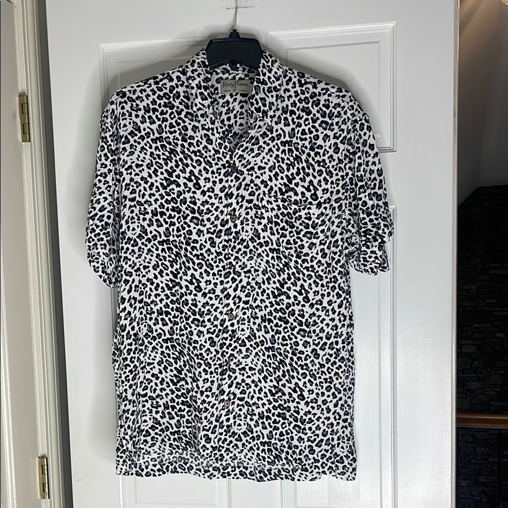 Kenny Flowers Black and White Leopard Print Casual Button-Down Shirt